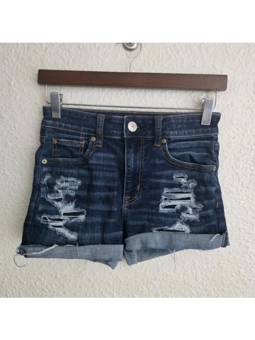 American Eagle Next Level Stretch Hi-Rise Shortie Dark Wash Women's Size 2